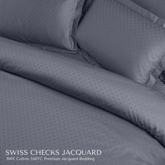 Malako Swiss Checks Jacquard Grey 550 TC 100% Cotton Duvet Cover - MALAKO