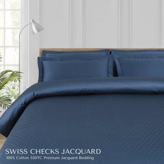 Malako Swiss Checks Jacquard Majolica Blue 550 TC 100% Cotton Duvet Cover - MALAKO