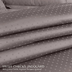 Malako Swiss Checks Jacquard Taupe Brown 550 TC 100% Cotton King Size 6 Piece Bedding Set - MALAKO