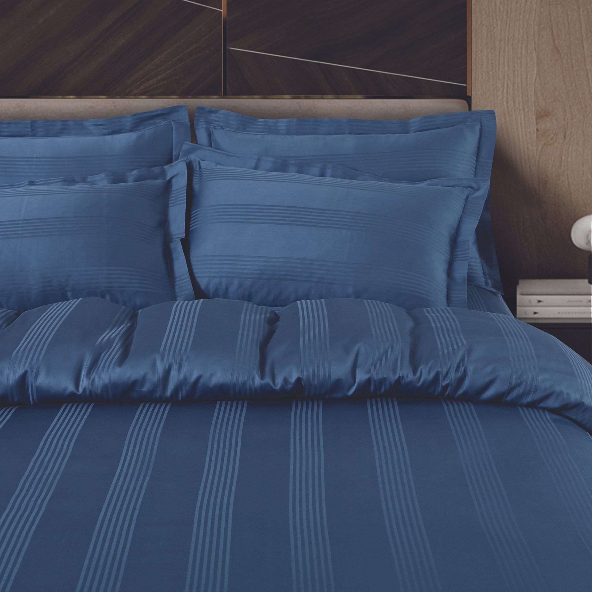Malako Turin Jacquard Blue Stripes 500TC 100% Cotton King Size 6 Piece Comforter Set - MALAKO