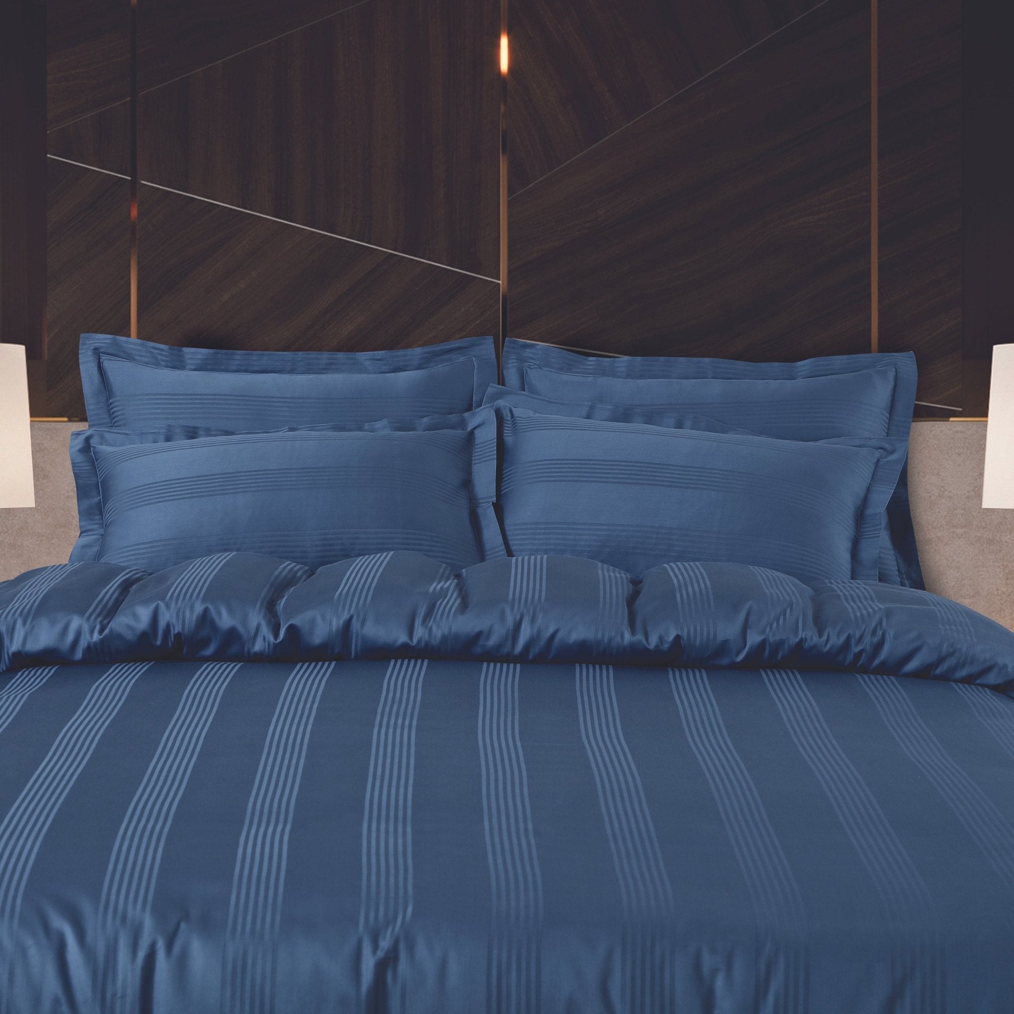Malako Turin Jacquard Blue Stripes 500TC 100% Cotton King Size 6 Piece Comforter Set - MALAKO