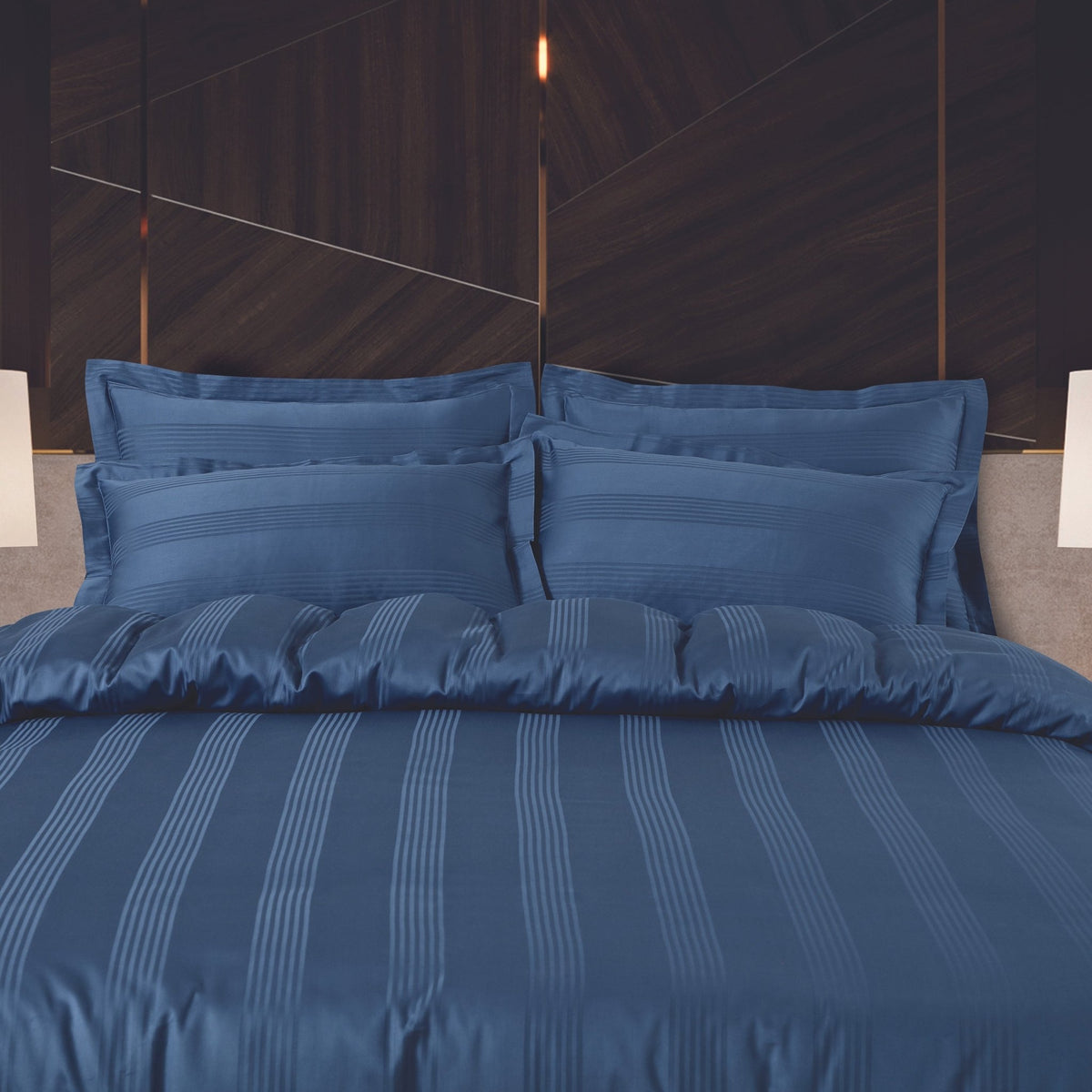 Malako Turin Jacquard Blue Stripes 500TC 100% Cotton King Size 6 Piece Comforter Set - MALAKO