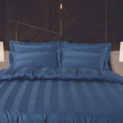 Malako Turin Jacquard Blue Stripes 500TC 100% Cotton King Size 6 Piece Comforter Set - MALAKO