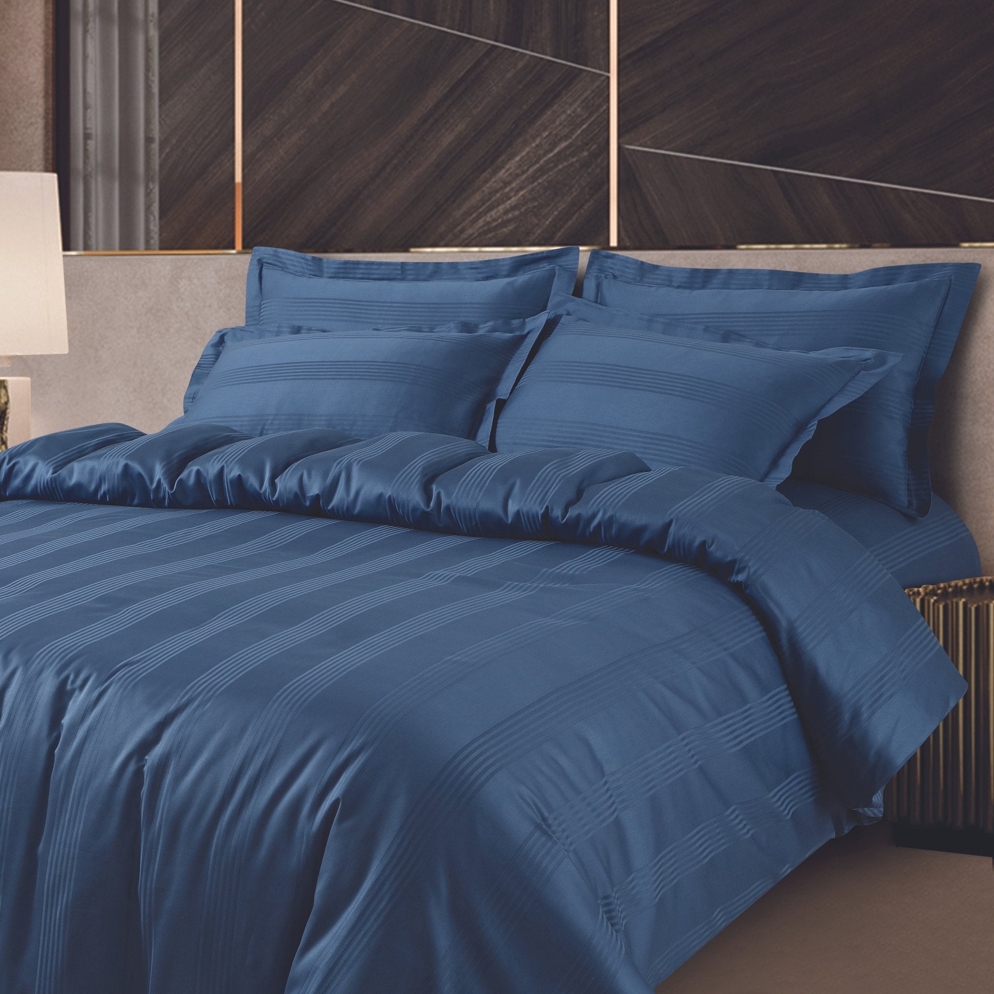 Malako Turin Jacquard Blue Stripes 500TC 100% Cotton King Size 6 Piece Comforter Set - MALAKO
