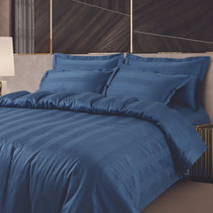 Malako Turin Jacquard Blue Stripes 500TC 100% Cotton King Size 6 Piece Comforter Set - MALAKO