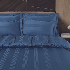 Malako Turin Jacquard Blue Stripes 500TC 100% Cotton King Size Bed Sheet with 2 Pillow Covers - MALAKO