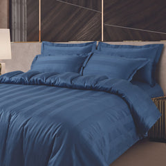 Malako Turin Jacquard Blue Stripes 500TC 100% Cotton King Size Bed Sheet with 2 Pillow Covers - MALAKO