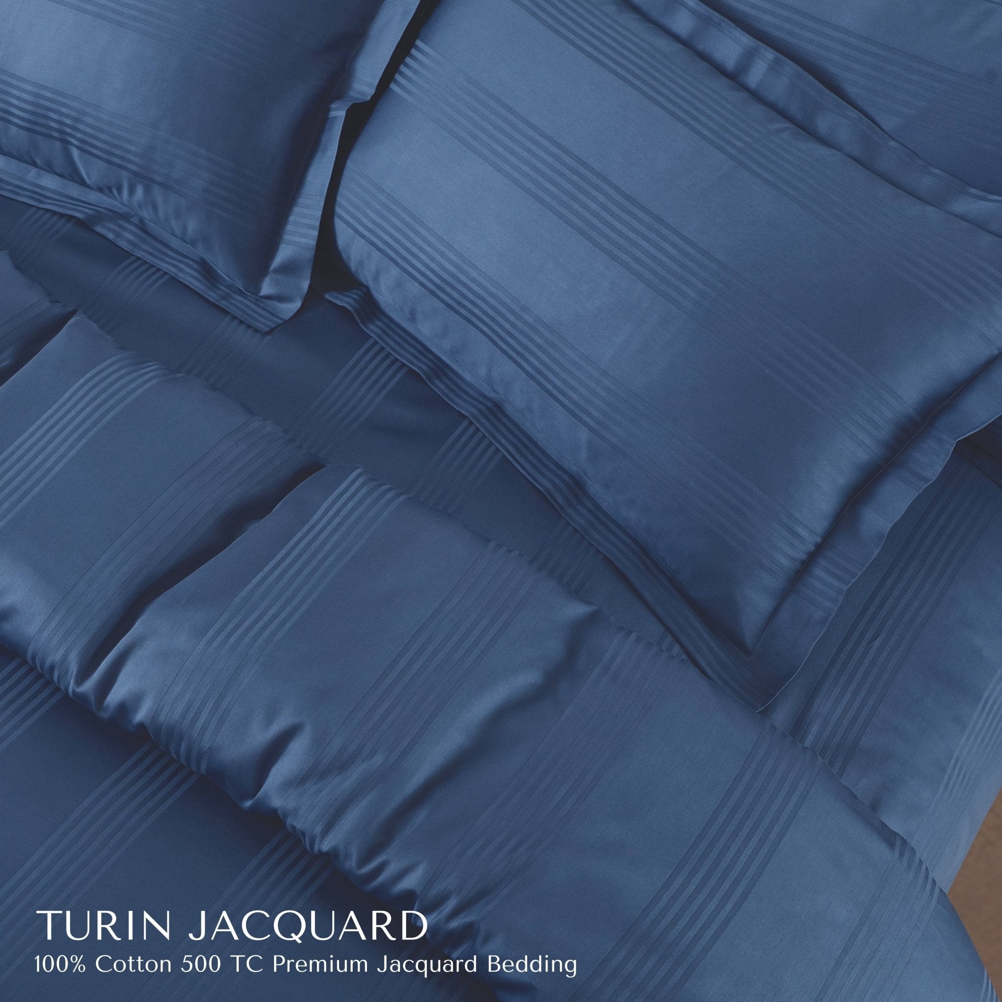 Malako Turin Jacquard Blue Stripes 500TC 100% Cotton King Size Bed Sheet with 2 Pillow Covers - MALAKO