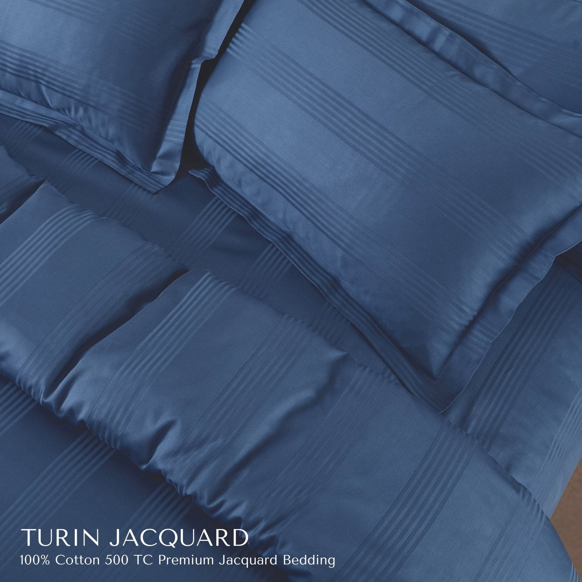 Malako Turin Jacquard Blue Stripes 500TC 100% Cotton King Size Bed Sheet with 2 Pillow Covers - MALAKO