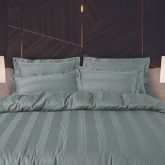 Malako Turin Jacquard Olive Green Stripes 500TC 100% Cotton King Size Bed Sheet with 2 Pillow Covers - MALAKO