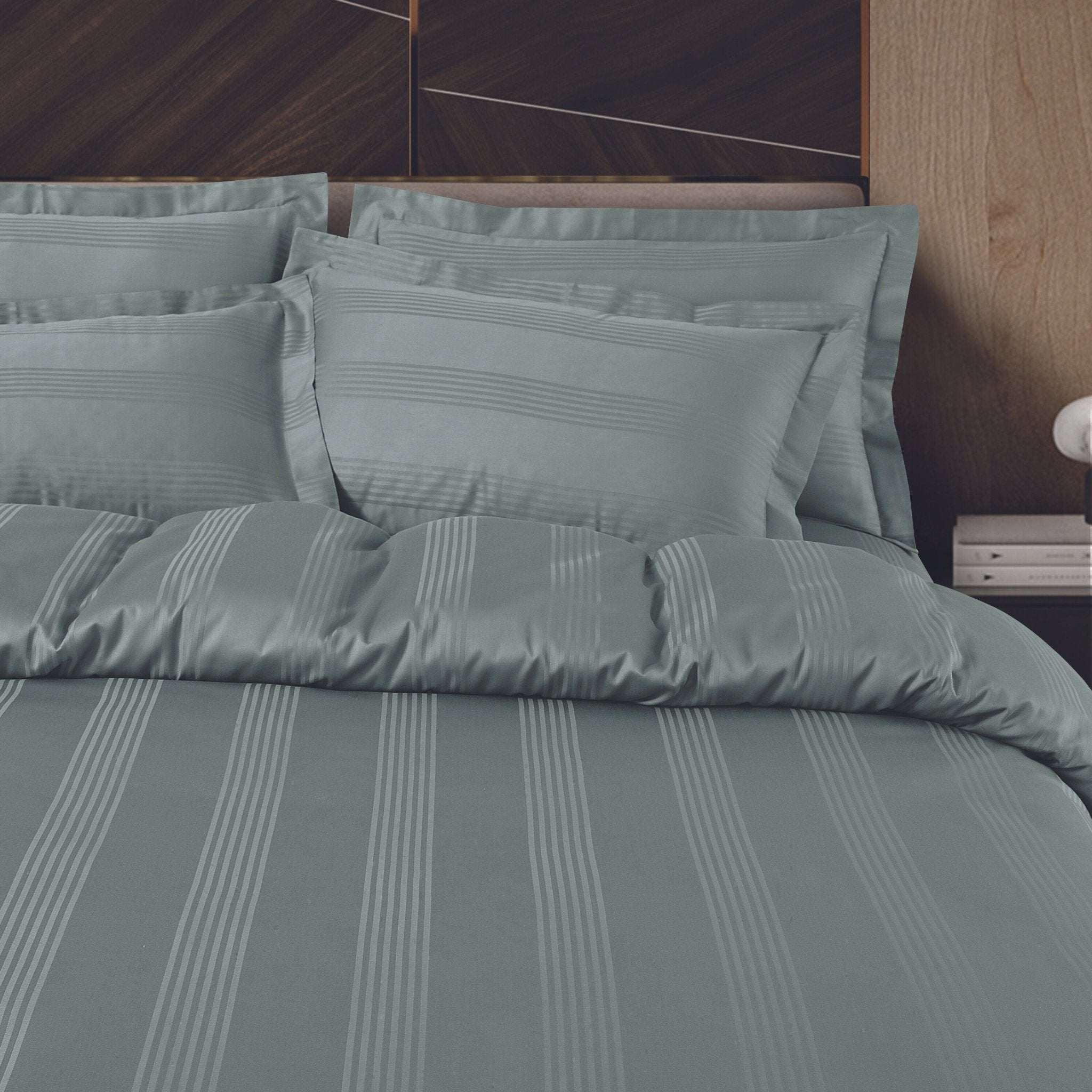 Malako Turin Jacquard Olive Green Stripes 500TC 100% Cotton King Size Bed Sheet with 2 Pillow Covers - MALAKO