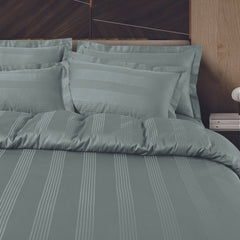 Malako Turin Jacquard Olive Green Stripes 500TC 100% Cotton King Size Bed Sheet with 2 Pillow Covers - MALAKO