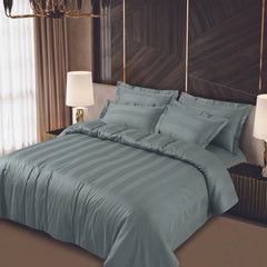 Malako Turin Jacquard Olive Green Stripes 500TC 100% Cotton King Size Bed Sheet with 2 Pillow Covers - MALAKO