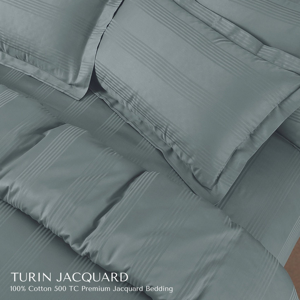 Malako Turin Jacquard Olive Green Stripes 500TC 100% Cotton King Size Bed Sheet with 2 Pillow Covers - MALAKO