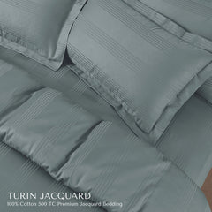 Malako Turin Jacquard Olive Green Stripes 500TC 100% Cotton King Size Bed Sheet with 2 Pillow Covers - MALAKO