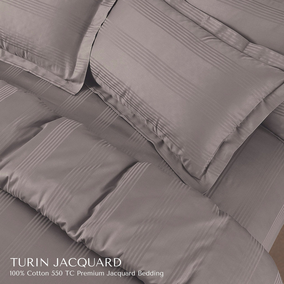 Malako Turin Jacquard Taupe Brown Stripes 500TC 100% Cotton King Size 7 Piece Duvet Cover Set - MALAKO