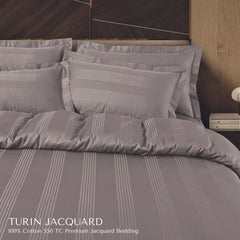 Malako Turin Jacquard Taupe Brown Stripes 500TC 100% Cotton King Size 7 Piece Duvet Cover Set - MALAKO