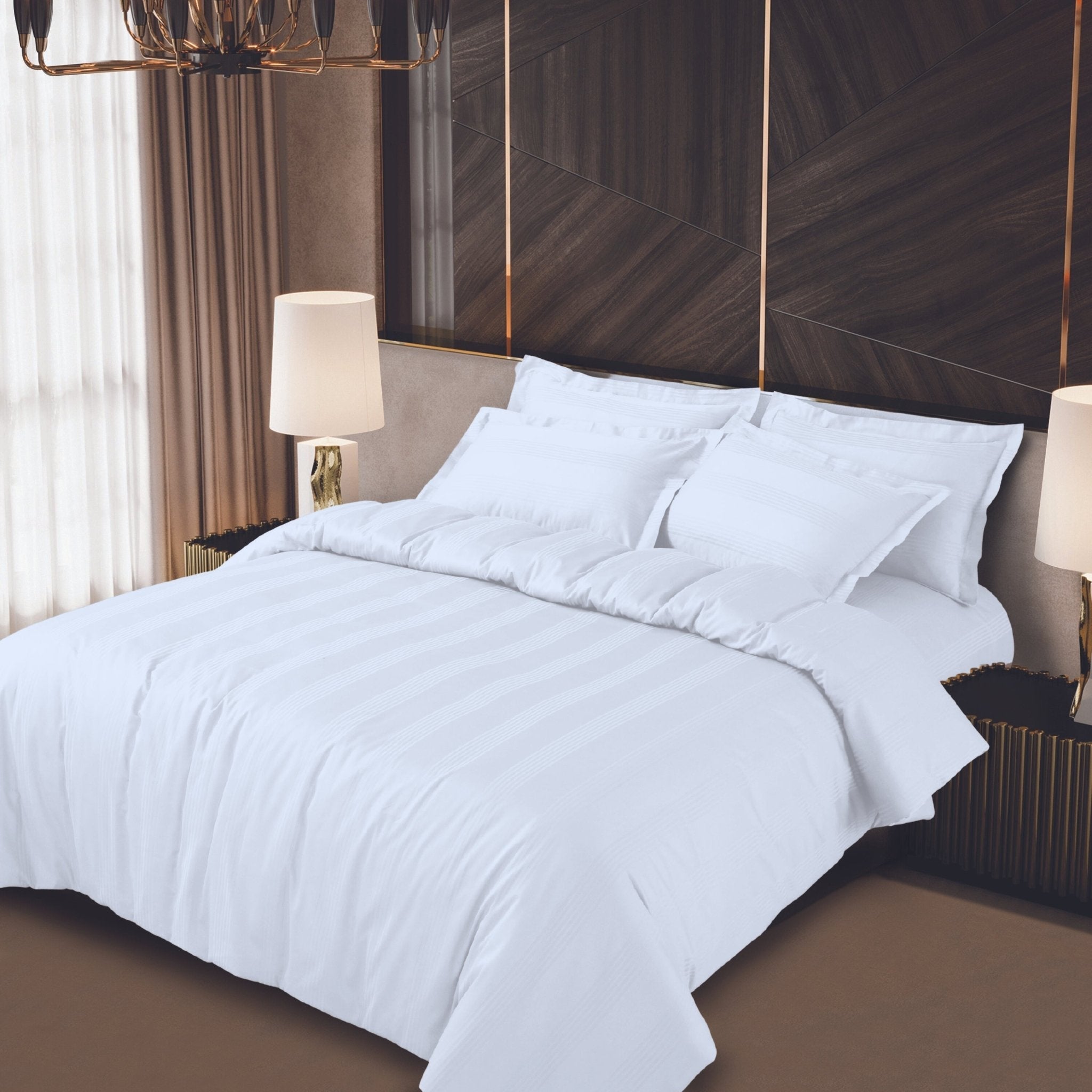 Malako Turin Jacquard White Stripes 500TC 100% Cotton King Size Bed Sheet with 2 Pillow Covers - MALAKO