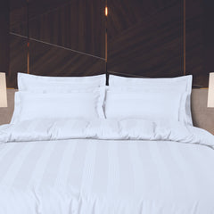 Malako Turin Jacquard White Stripes 500TC 100% Cotton King Size Bed Sheet with 2 Pillow Covers - MALAKO