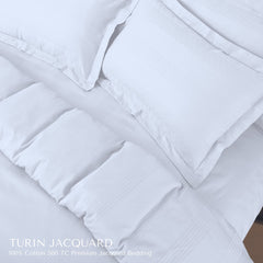 Malako Turin Jacquard White Stripes 500TC 100% Cotton King Size Bed Sheet with 2 Pillow Covers - MALAKO