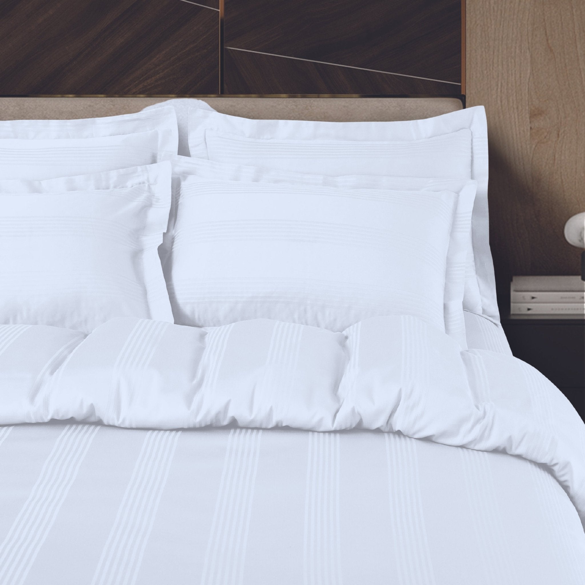 Malako Turin Jacquard White Stripes 500TC 100% Cotton King Size Bed Sheet with 2 Pillow Covers - MALAKO