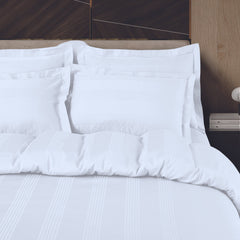 Malako Turin Jacquard White Stripes 500TC 100% Cotton King Size Bed Sheet with 2 Pillow Covers - MALAKO