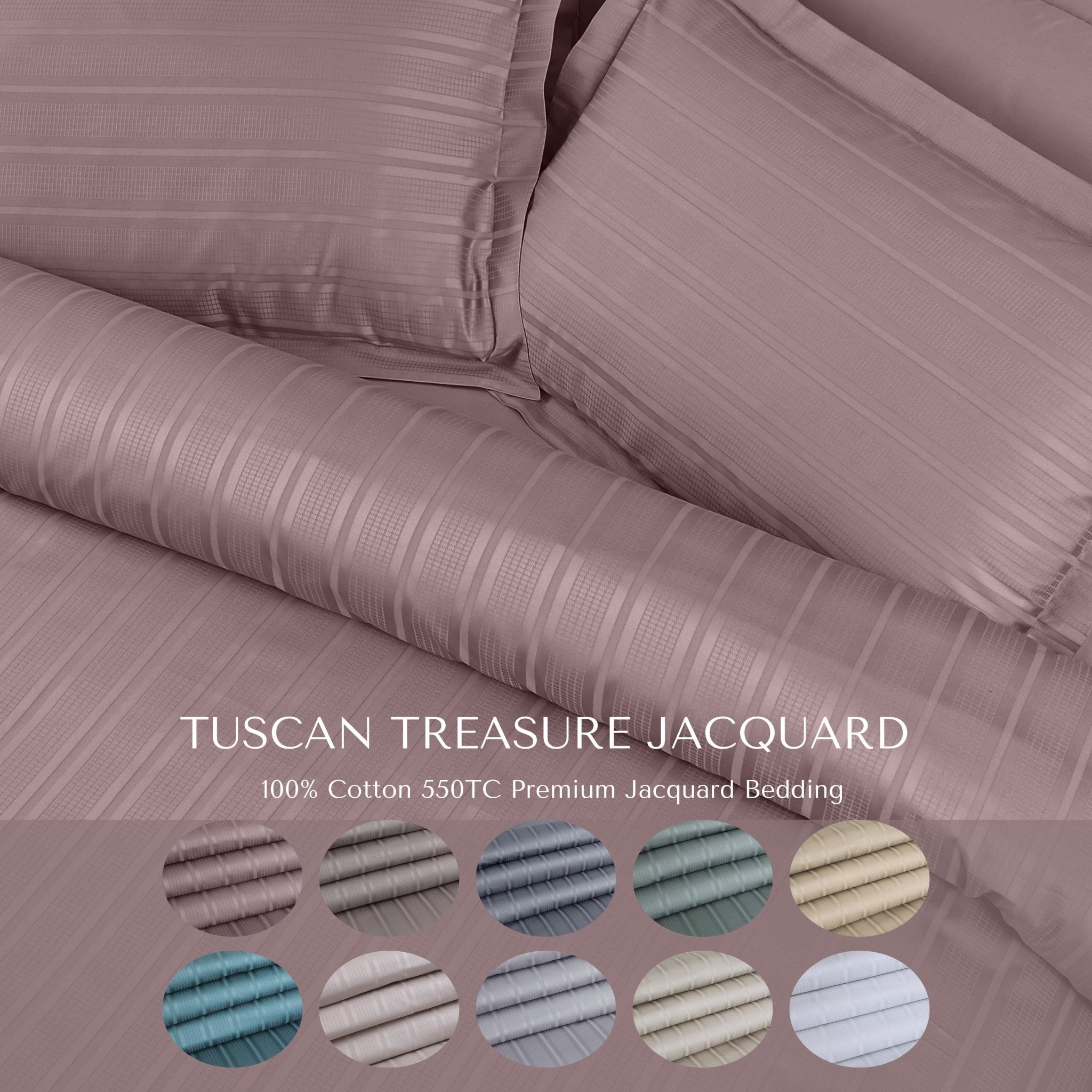 Malako Tuscan Treasure Striped Jacquard + Embroidered 550 TC 100% Cotton King Size Bedding - MALAKO