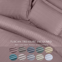 Malako Tuscan Treasure Striped Jacquard + Embroidered 550 TC 100% Cotton King Size Bedding - MALAKO