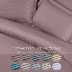 Malako Tuscan Treasure Striped Jacquard 550 TC 100% Cotton King Size Bedding