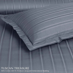 Malako Tuscan Treasure Striped Jacquard Grey 550 TC 100% Cotton King Size Duvet Cover Set