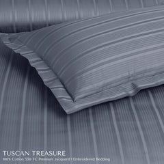 Malako Tuscan Treasure Striped Jacquard + Embroidered Grey 550 TC 100% Cotton King Size Bedding - MALAKO
