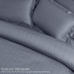Malako Tuscan Treasure Striped Jacquard + Embroidered Grey 550 TC 100% Cotton King Size Bedding - MALAKO