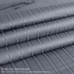 Malako Tuscan Treasure Striped Jacquard + Embroidered Grey 550 TC 100% Cotton King Size Bedding - MALAKO