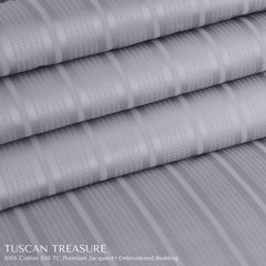 Malako Tuscan Treasure Striped Jacquard + Embroidered Silver Grey 550 TC 100% Cotton King Size Bedding - MALAKO