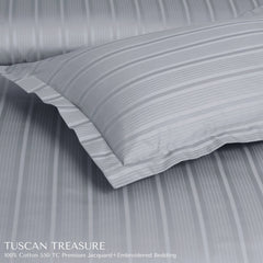 Malako Tuscan Treasure Striped Jacquard + Embroidered Silver Grey 550 TC 100% Cotton King Size Bedding - MALAKO