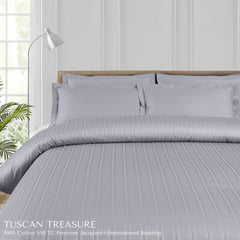 Malako Tuscan Treasure Striped Jacquard + Embroidered Silver Grey 550 TC 100% Cotton King Size Bedding - MALAKO
