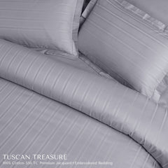 Malako Tuscan Treasure Striped Jacquard + Embroidered Silver Grey 550 TC 100% Cotton King Size Bedding - MALAKO
