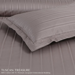 Malako Tuscan Treasure Striped Jacquard + Embroidered Taupe 550 TC 100% Cotton Duvet Cover - MALAKO