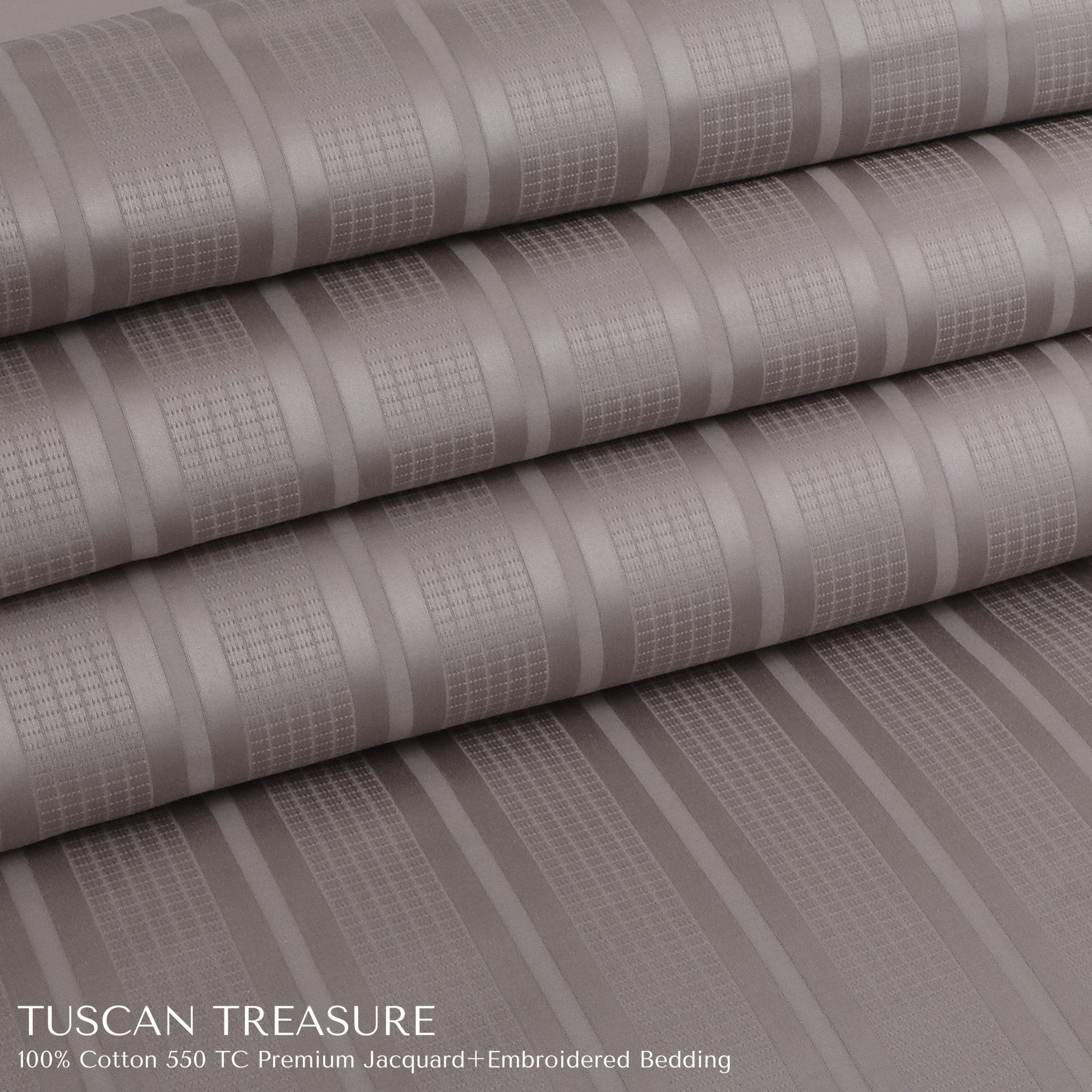 Malako Tuscan Treasure Striped Jacquard + Embroidered Taupe 550 TC 100% Cotton Duvet Cover - MALAKO