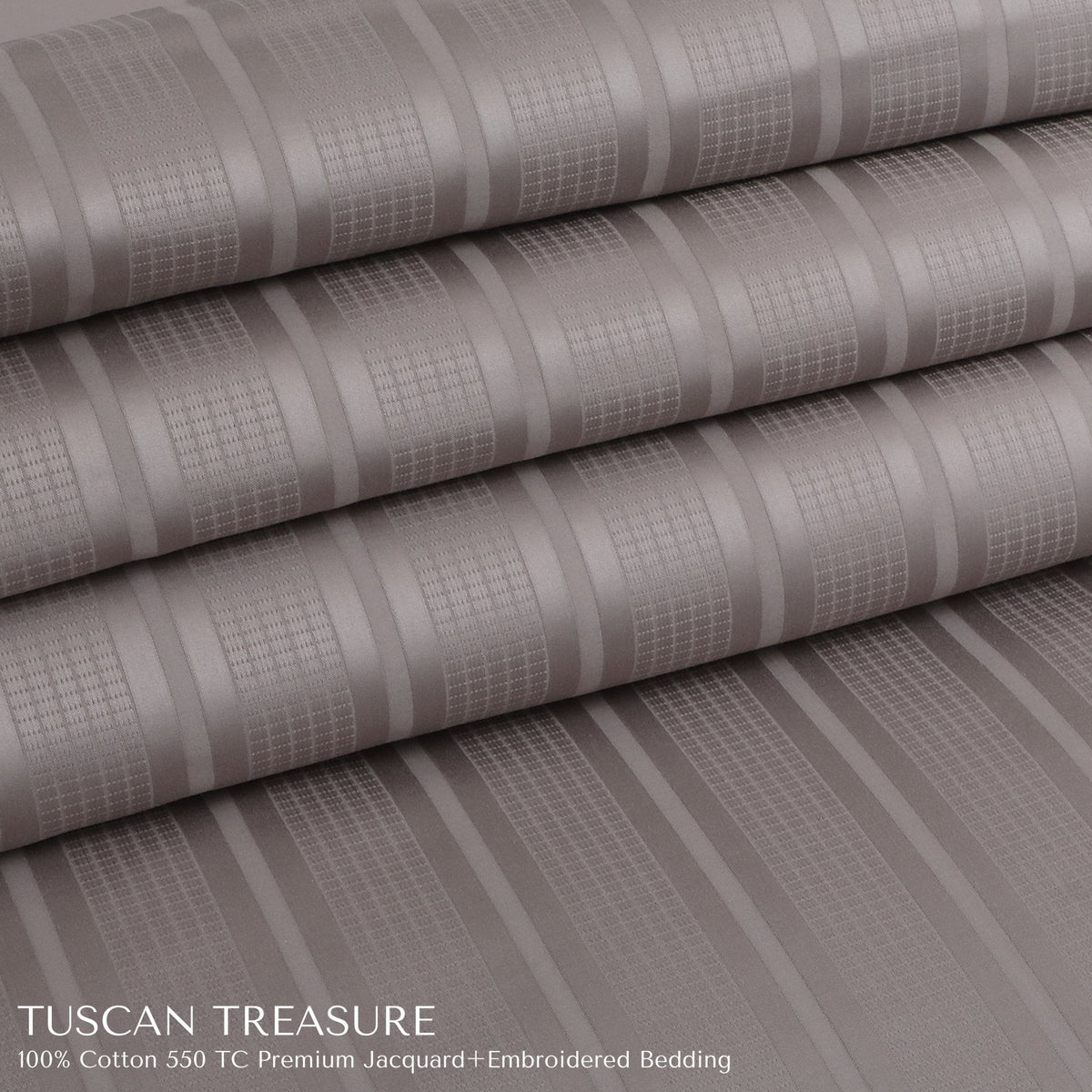 Malako Tuscan Treasure Striped Jacquard + Embroidered Taupe 550 TC 100% Cotton Duvet Cover - MALAKO