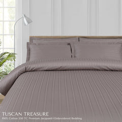 Malako Tuscan Treasure Striped Jacquard + Embroidered Taupe 550 TC 100% Cotton Duvet Cover - MALAKO