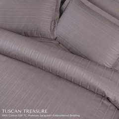 Malako Tuscan Treasure Striped Jacquard + Embroidered Taupe 550 TC 100% Cotton Duvet Cover - MALAKO