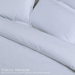 Malako Tuscan Treasure Striped Jacquard + Embroidered White 550 TC 100% Cotton King Size Bedding - MALAKO