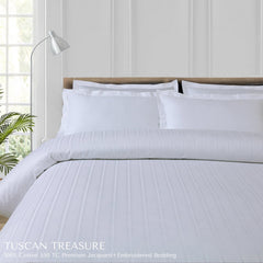 Malako Tuscan Treasure Striped Jacquard + Embroidered White 550 TC 100% Cotton King Size Bedding - MALAKO