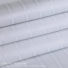 Malako Tuscan Treasure Striped Jacquard + Embroidered White 550 TC 100% Cotton King Size Bedding - MALAKO