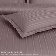Malako Tuscan Treasure Striped Jacquard + Embroidered Wine 550 TC 100% Cotton King Size Bedding - MALAKO