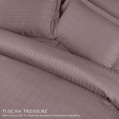 Malako Tuscan Treasure Striped Jacquard + Embroidered Wine 550 TC 100% Cotton King Size Bedding - MALAKO