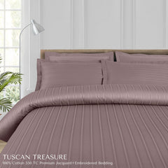 Malako Tuscan Treasure Striped Jacquard + Embroidered Wine 550 TC 100% Cotton King Size Bedding - MALAKO