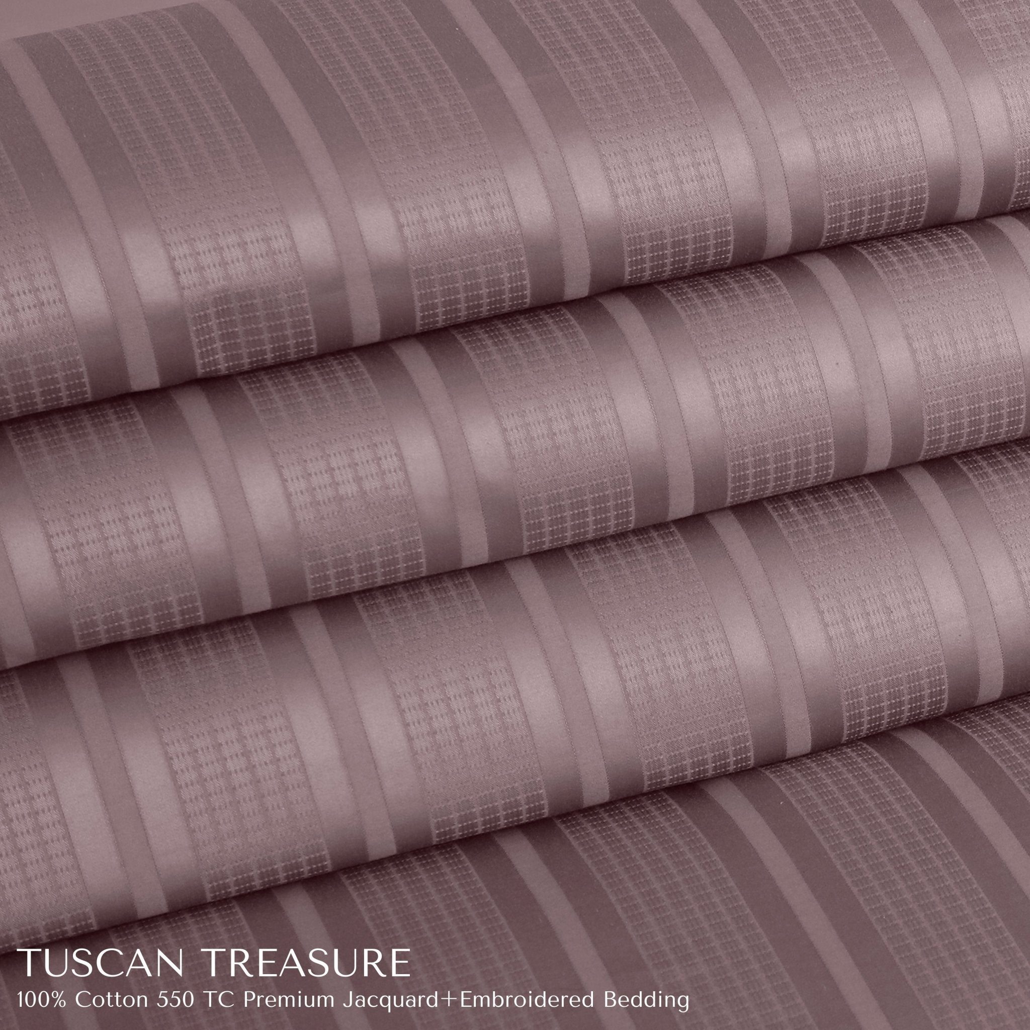 Malako Tuscan Treasure Striped Jacquard + Embroidered Wine 550 TC 100% Cotton King Size Bedding - MALAKO