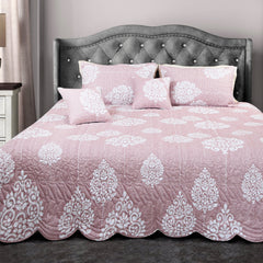 Petal Soft 100% Cotton Peach Pink Ethnic King Size 5 Piece Quilted Bedspread Set - MALAKO